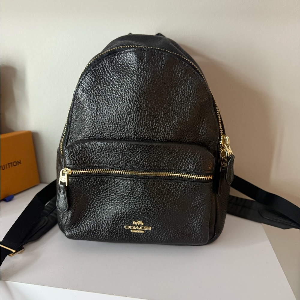 Coach Black Pebbled Leather Mini Backpack